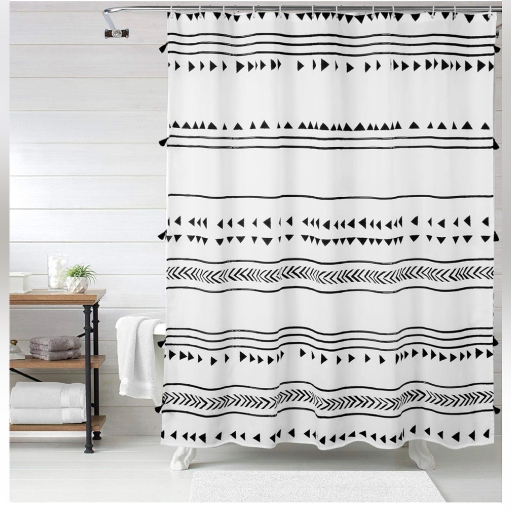 Boho Black & White Shower Curtain 72”x72”